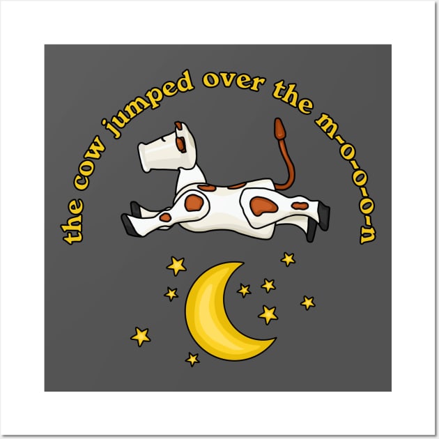 Little Cow Jumping Over The Moon Wall Art by Slightly Unhinged